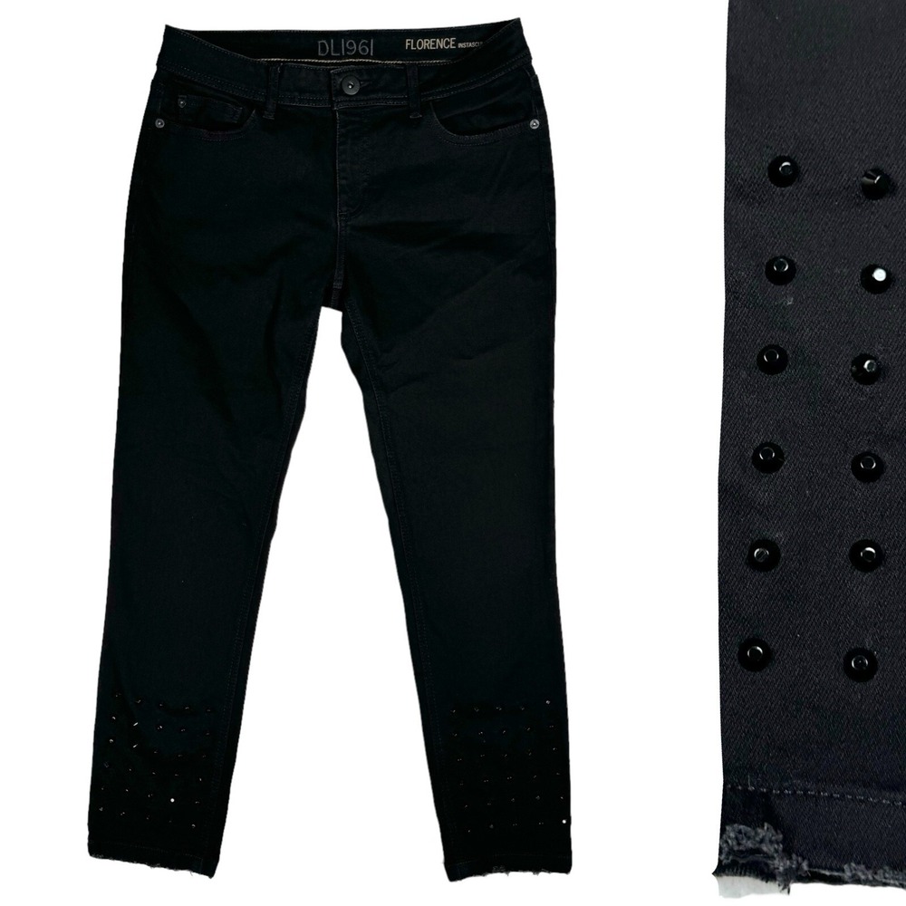 DL1961‎ Florence Instasculpt Skinny Ankle Jeans Size 28 Black Studded Spike Goth